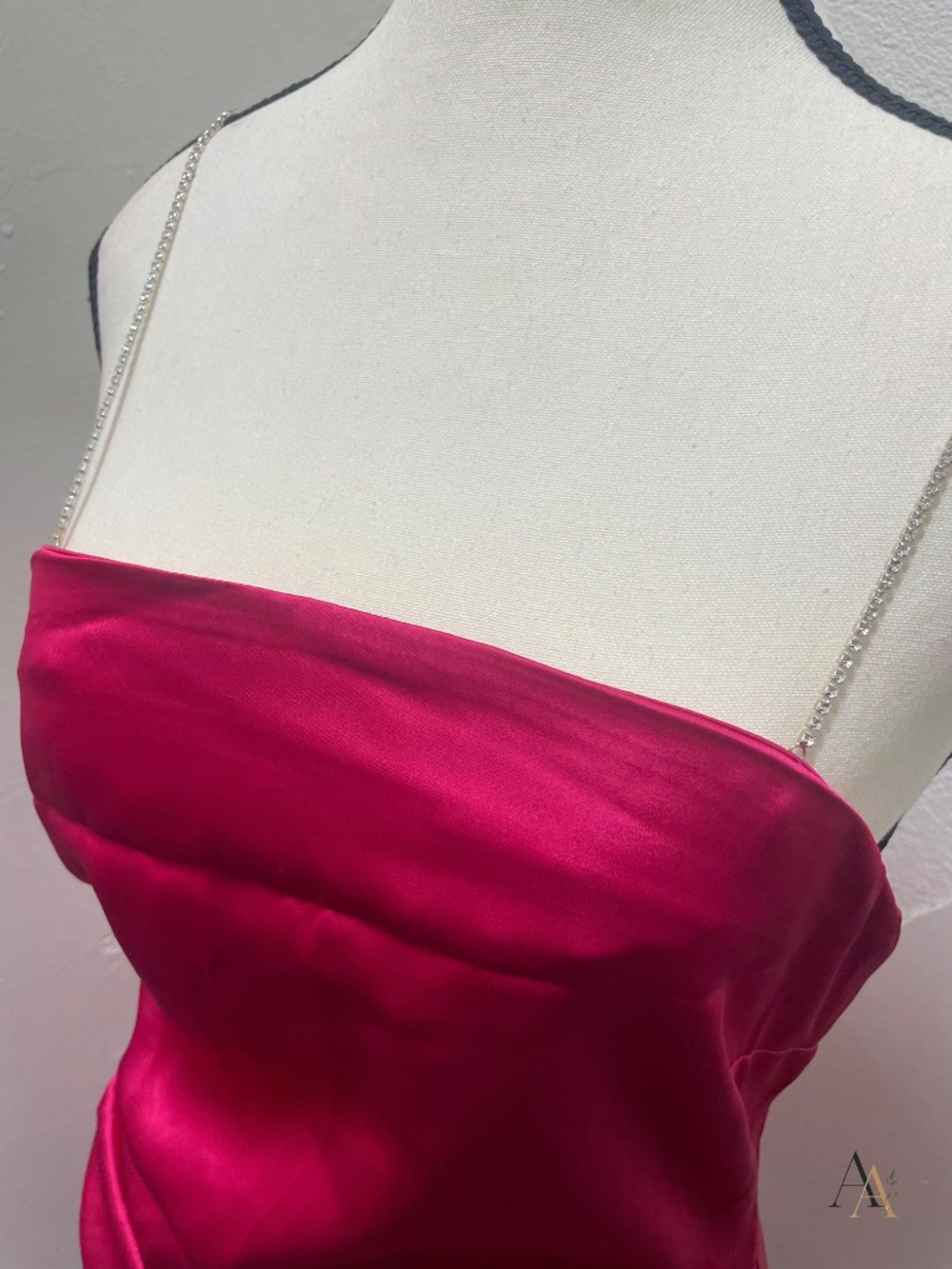 Zara Magenta Satin Effect Mini Dress - Rhinestone Chain Straps - Size M - Picture 7 of 11